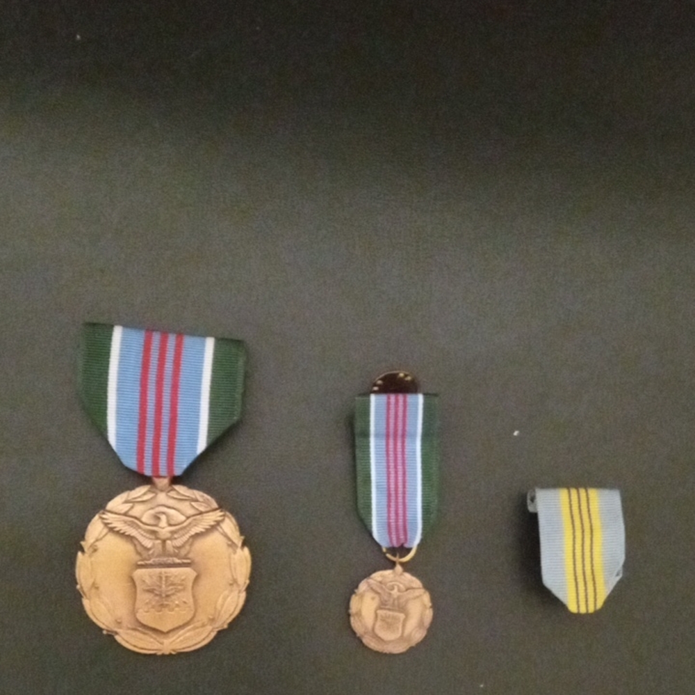 Military-Style Bronze Medal with Green and Blue Ribbon - Men Accessories